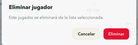 Modal de confirmación al eliminar un jugador de una lista