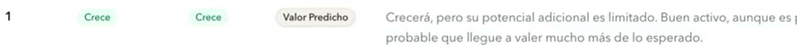 Fila de la tabla de los 6 casos: Crece/Crece, Valor Predicho, con su lectura